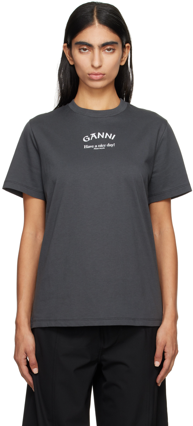 Shop Ganni Gray Relaxed T-shirt In 490 Volcanic Ash