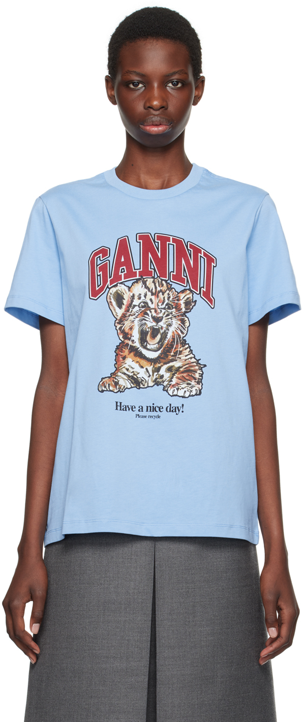 Shop Ganni Blue Tiger T-shirt In 745 Blissful Blue