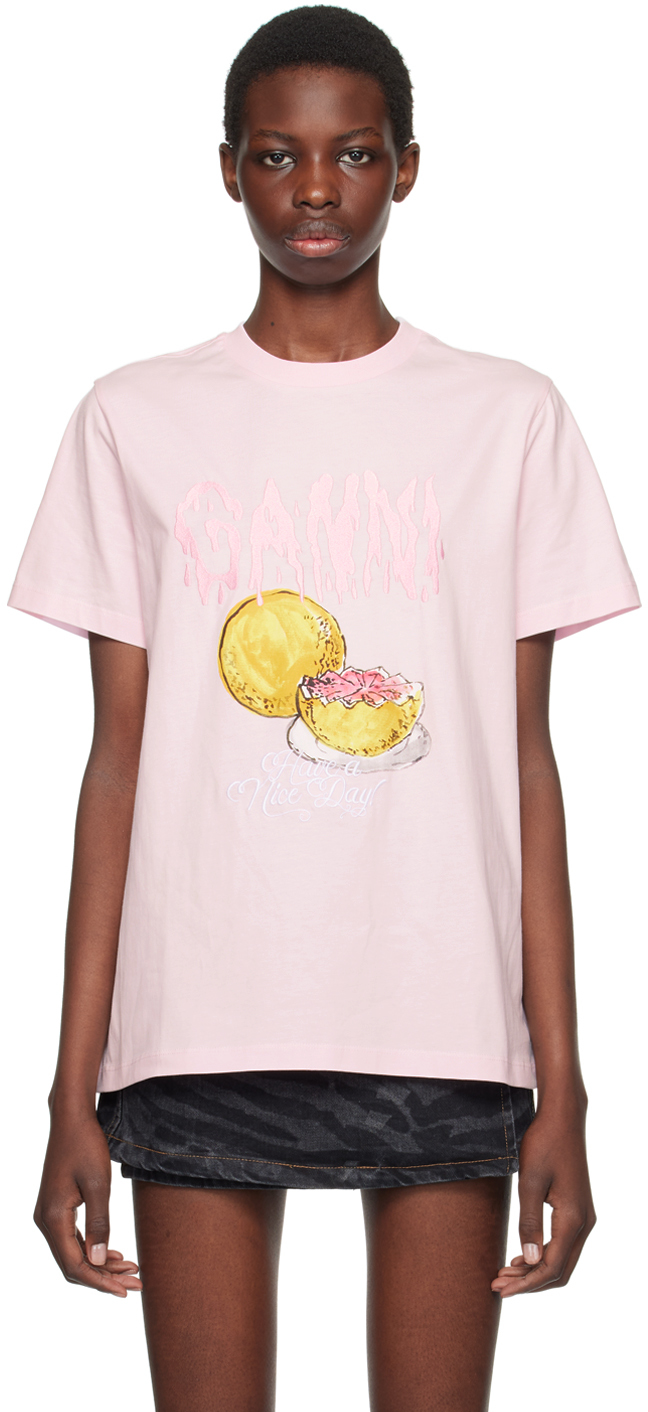 Shop Ganni Pink Grapefruit T-shirt In 868 Chalk Pink