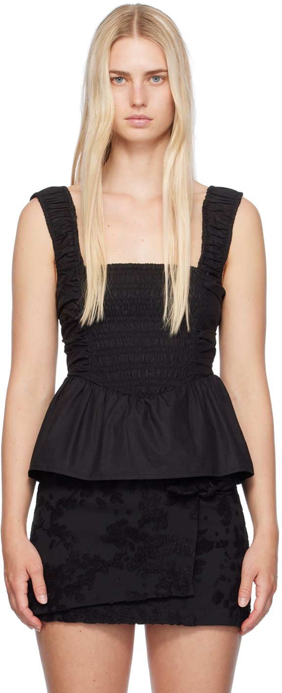 Black Shirred Tank Top