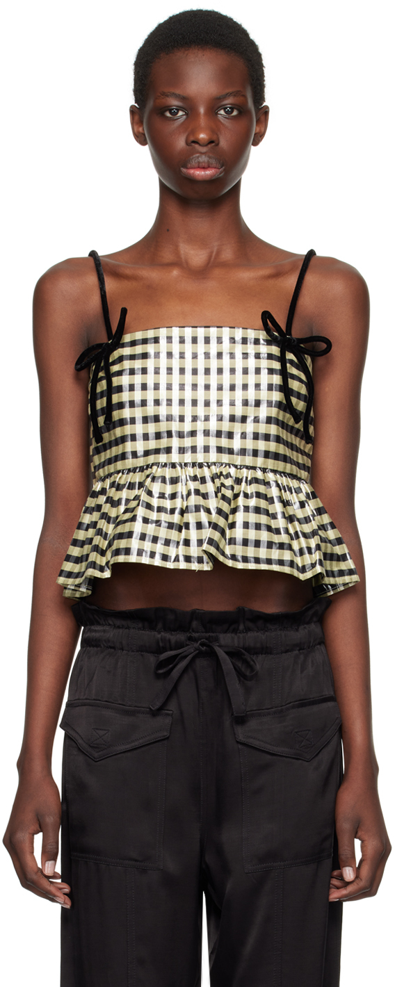 Shop Ganni Yellow Shiny Check Camisole In 198 Lemon Icing