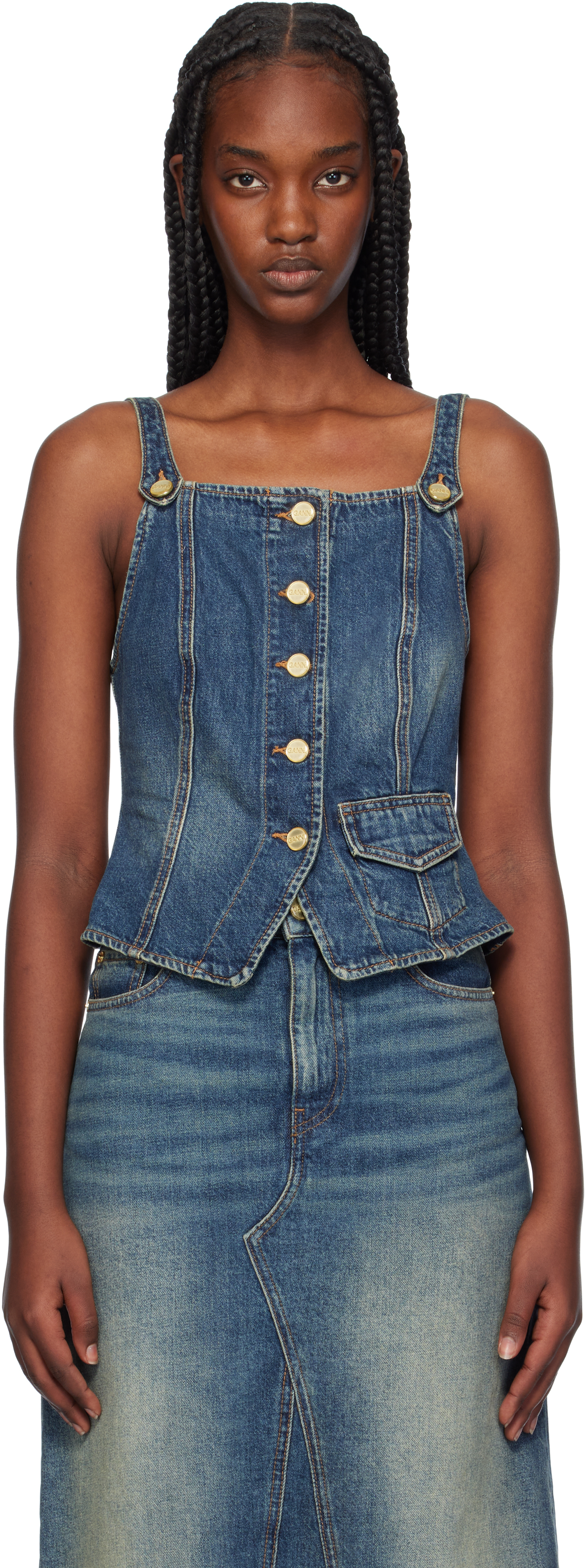 Blue Heavy Washed Denim Tank Top