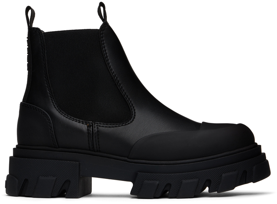 Black Stitch Cleated Low Chelsea Boots