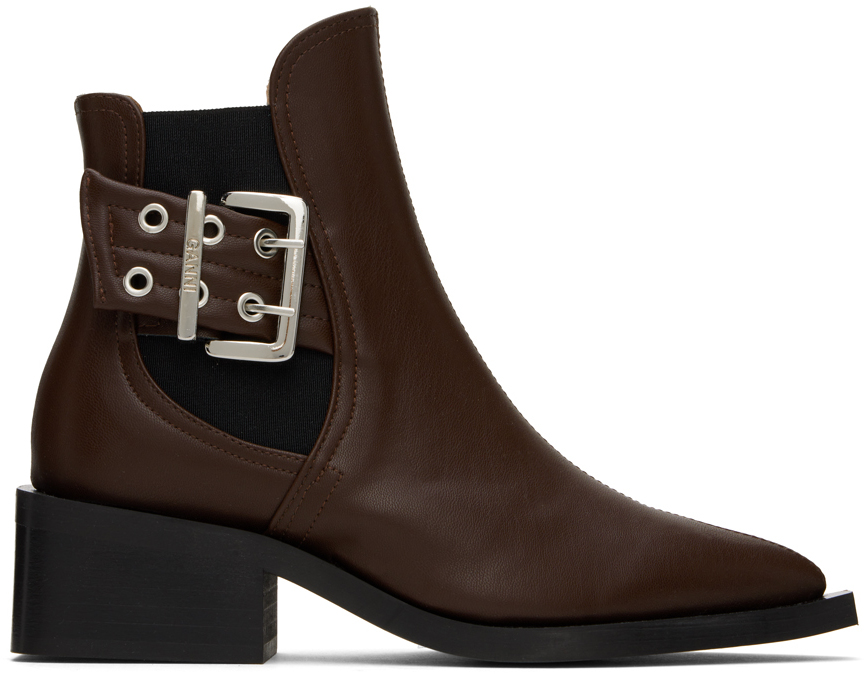 Brown Feminine Buckle Chelsea Boots