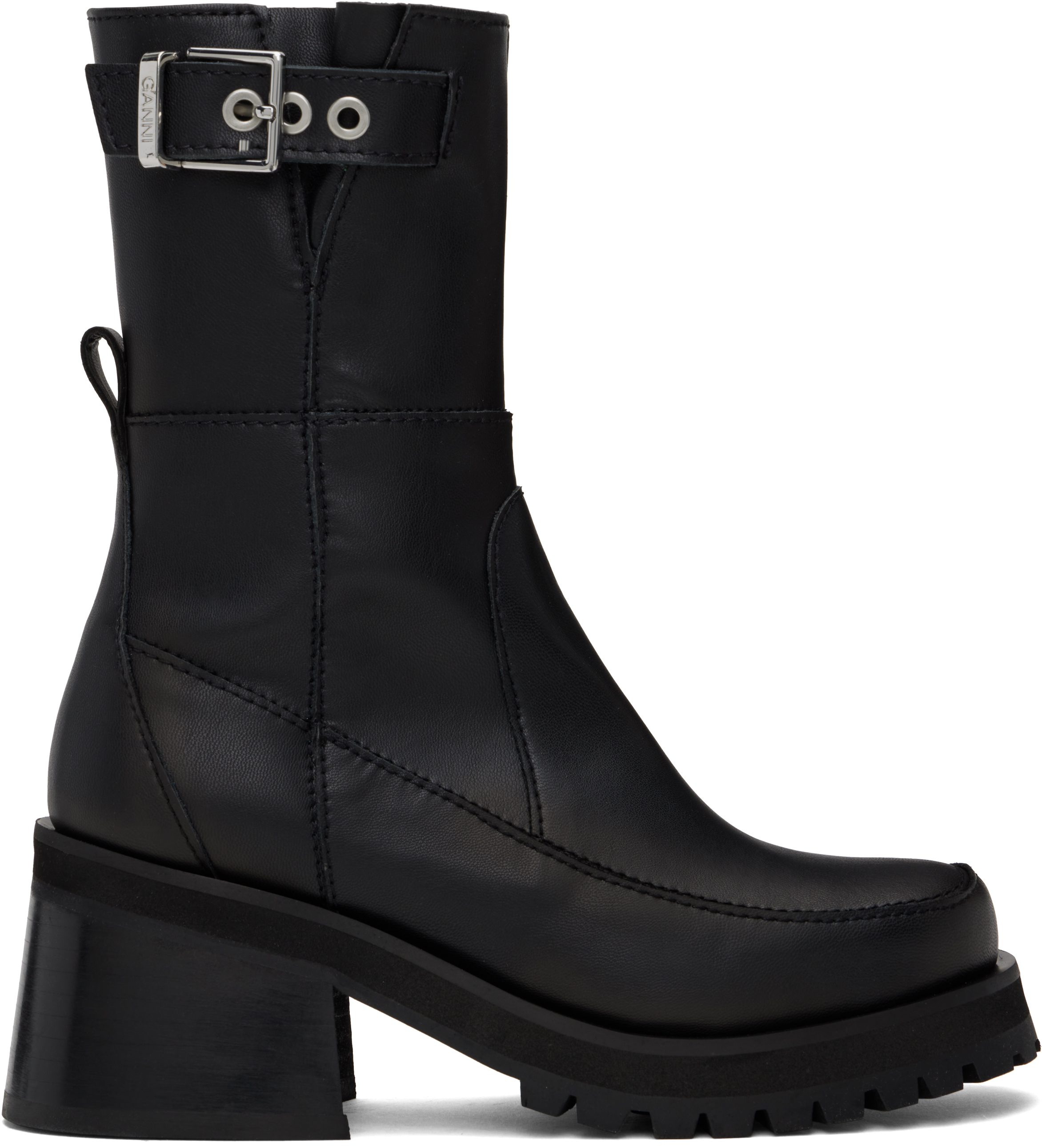 Black Feminine Buckle Platform Boots