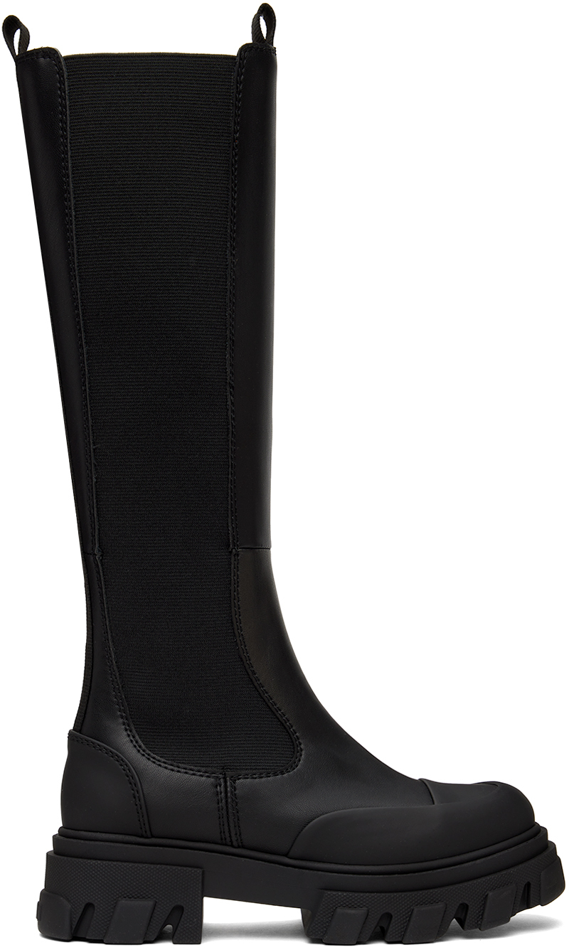 Black Stitch Cleated High Chelsea Boots