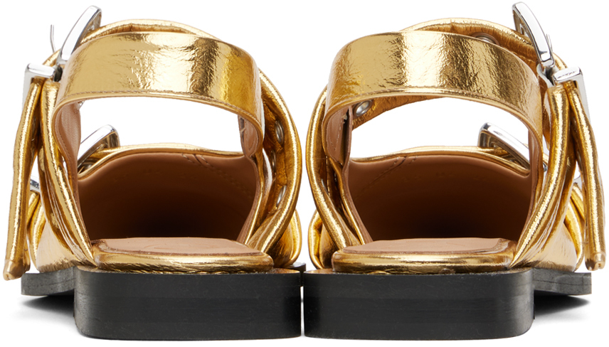 Shop Ganni Gold Feminine Buckle Ballerina Flats In 339 Gold