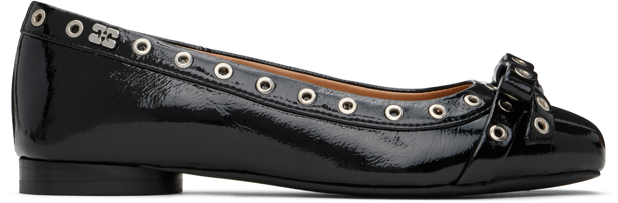 Black Eyelet Bow Ballerina Flats