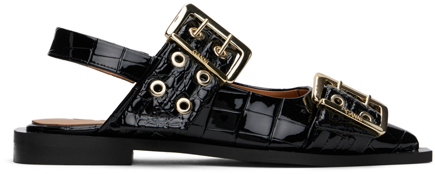 【送関込】Ganni☆Crocodile print patent leather ballerinas Black Croco Patent Feminine Buckle Ballerinas | GANNI CA