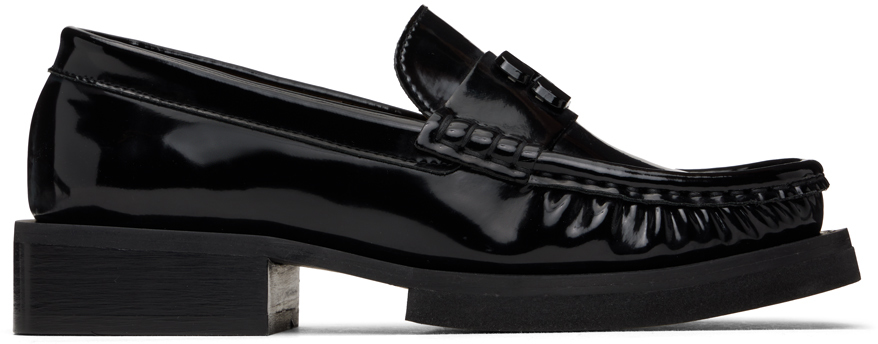 Shop Ganni Black Butterfly Logo Loafers In 099 Black