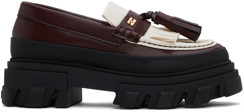 Shop Ganni Brown & Off-white Cleated Loafers In 057 Chocolate Fondan