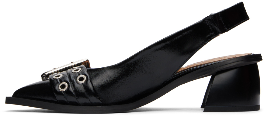 Ganni Feminine Buckle Slingback Pumps In 099 Black
