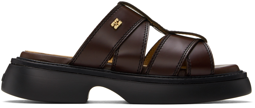 Shop Ganni Brown Mule Sandals In 890 Chocolate Fondan