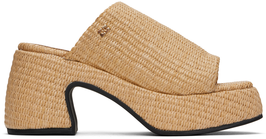 Tan Butterfly Platform Raffia Heeled Sandals