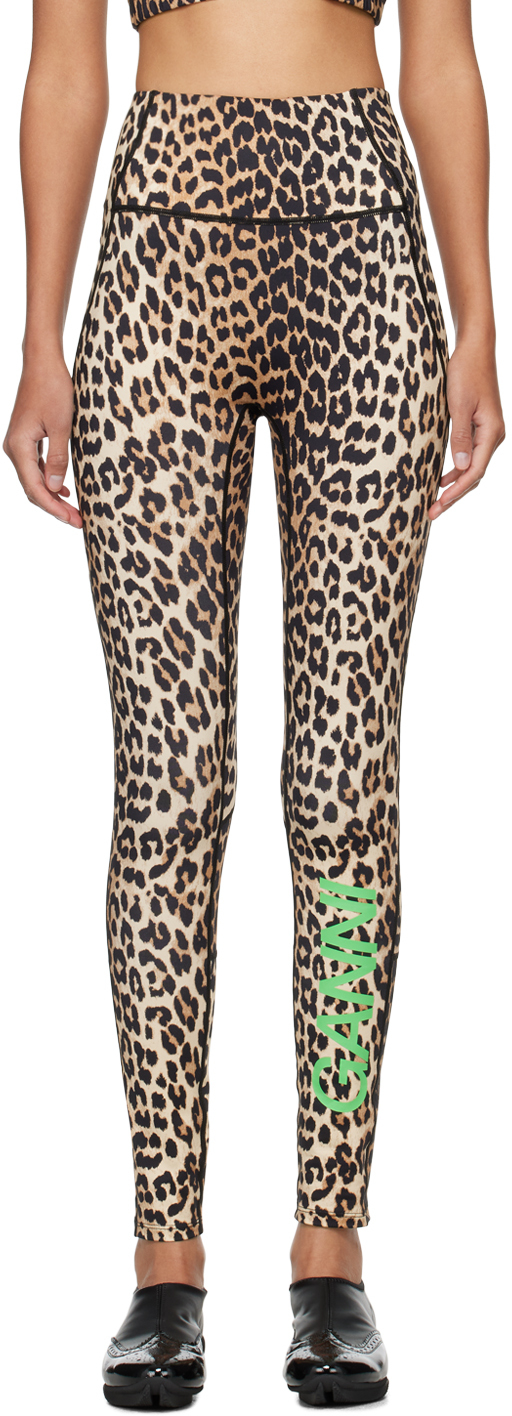 Shop Ganni Brown Active Leggings In 943 Leopard