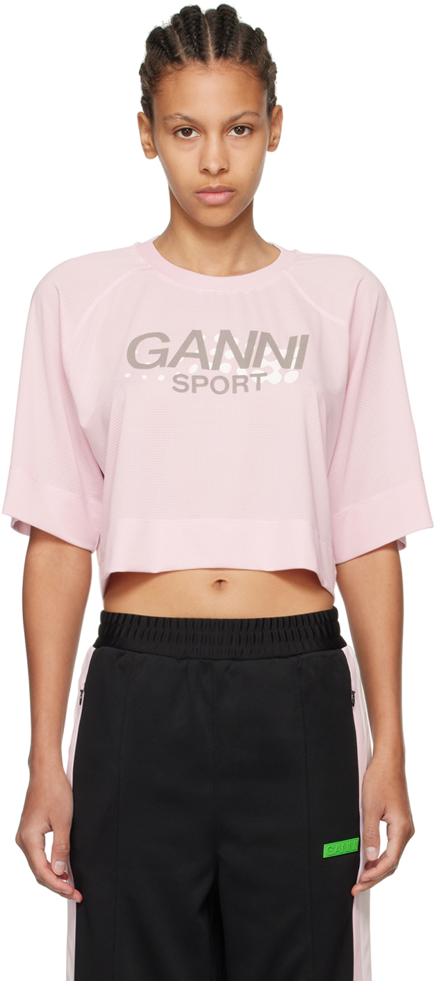 Shop Ganni Pink Active Top In 273 Lilac Snow