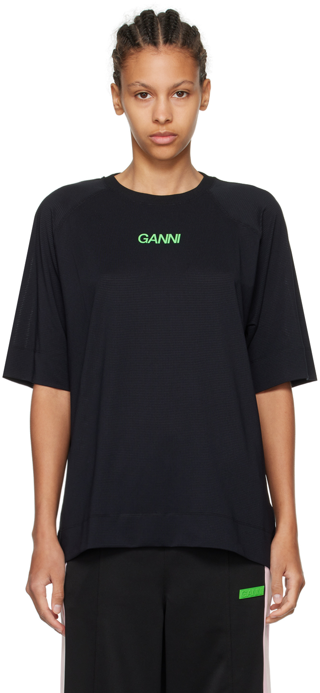 Shop Ganni Black Active Top In 099 Black