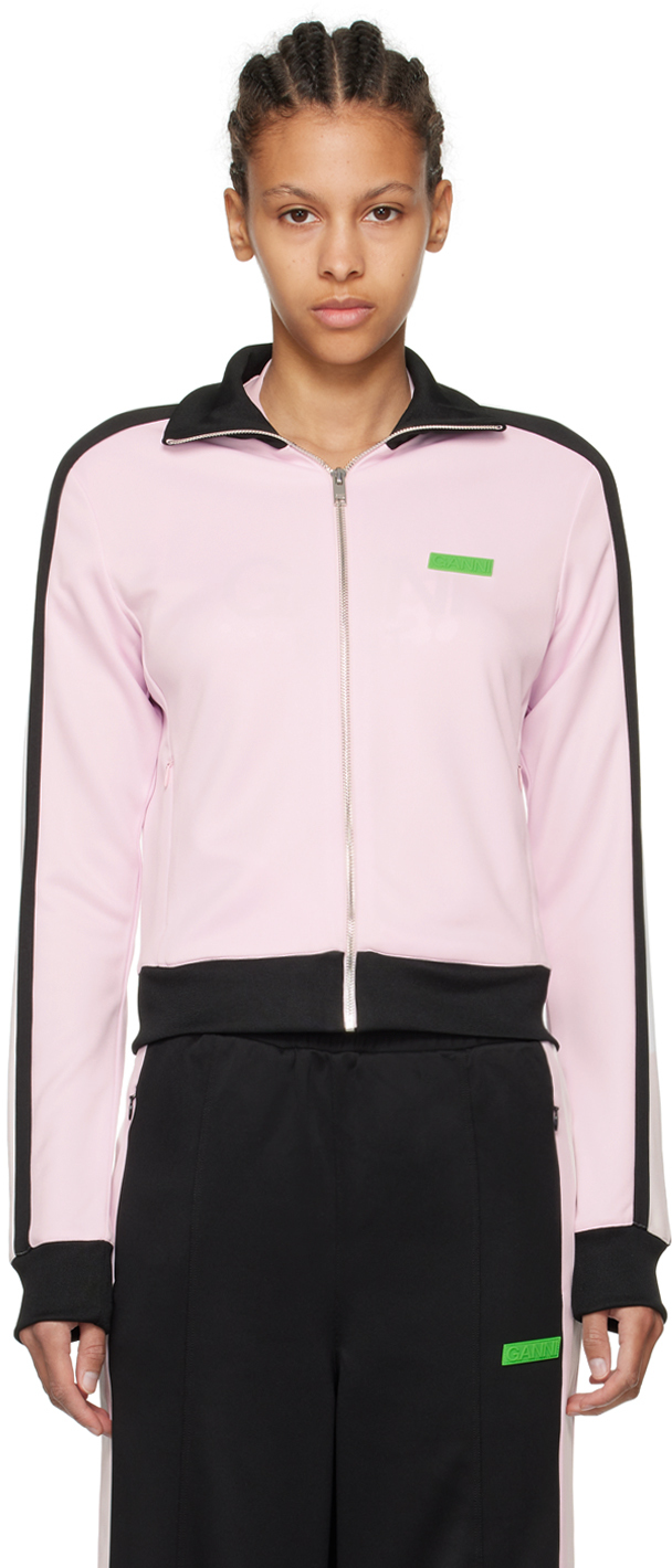 Shop Ganni Pink Sporty Track Jacket In 099 Black