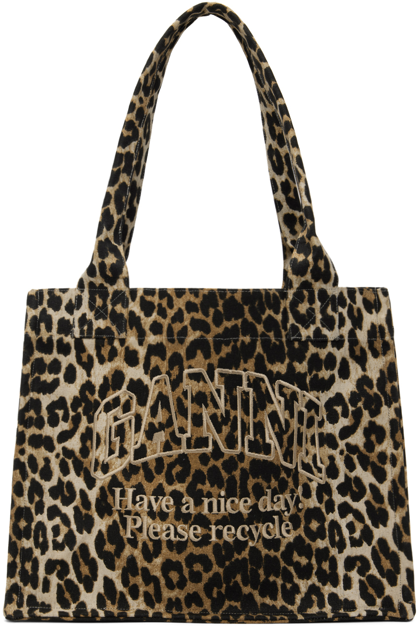 Brown Leopard Large Canvas Tote
