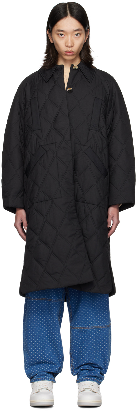 Shop Ganni Black Quilted Coat