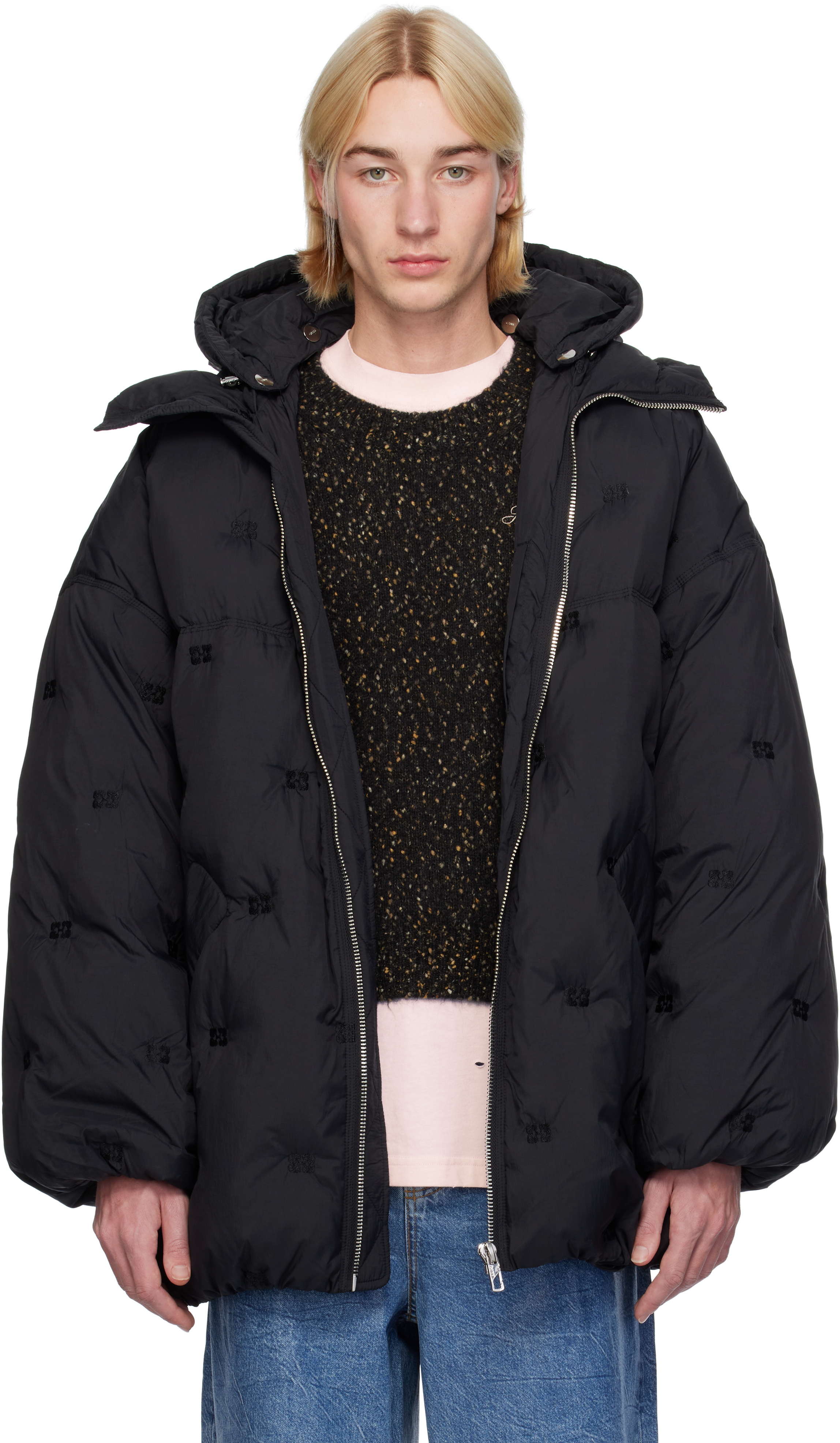 Ganni Black Midi Tech Puffer Jacket