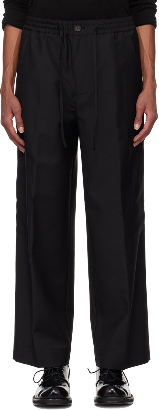 Shop Rohe Black Wide Leg Drawcord Cargo Trousers In 001 Black