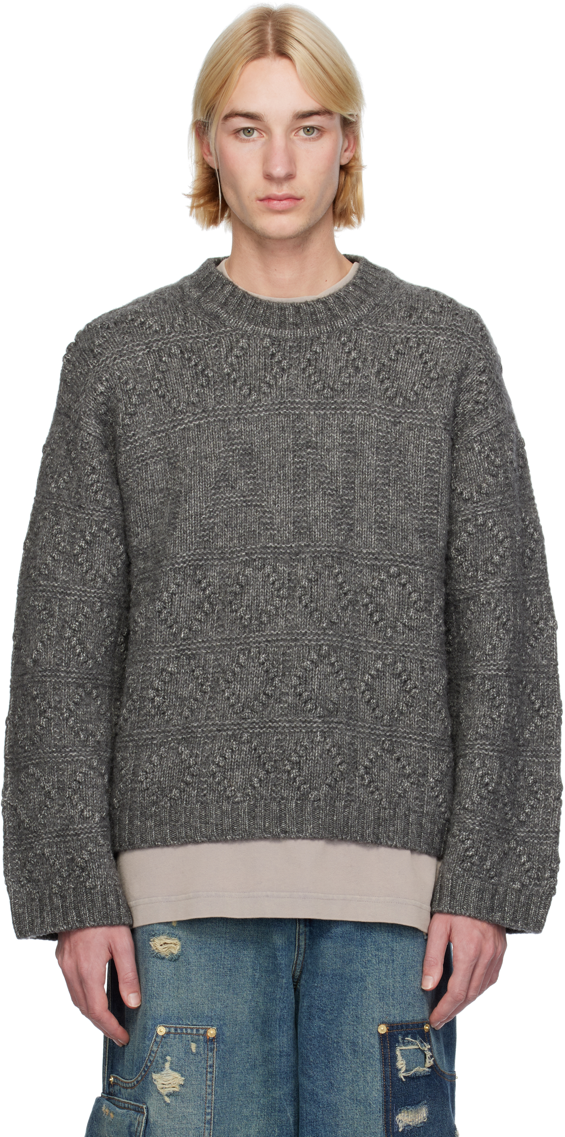 Shop Ganni Gray Bubble Sweater In Phantom