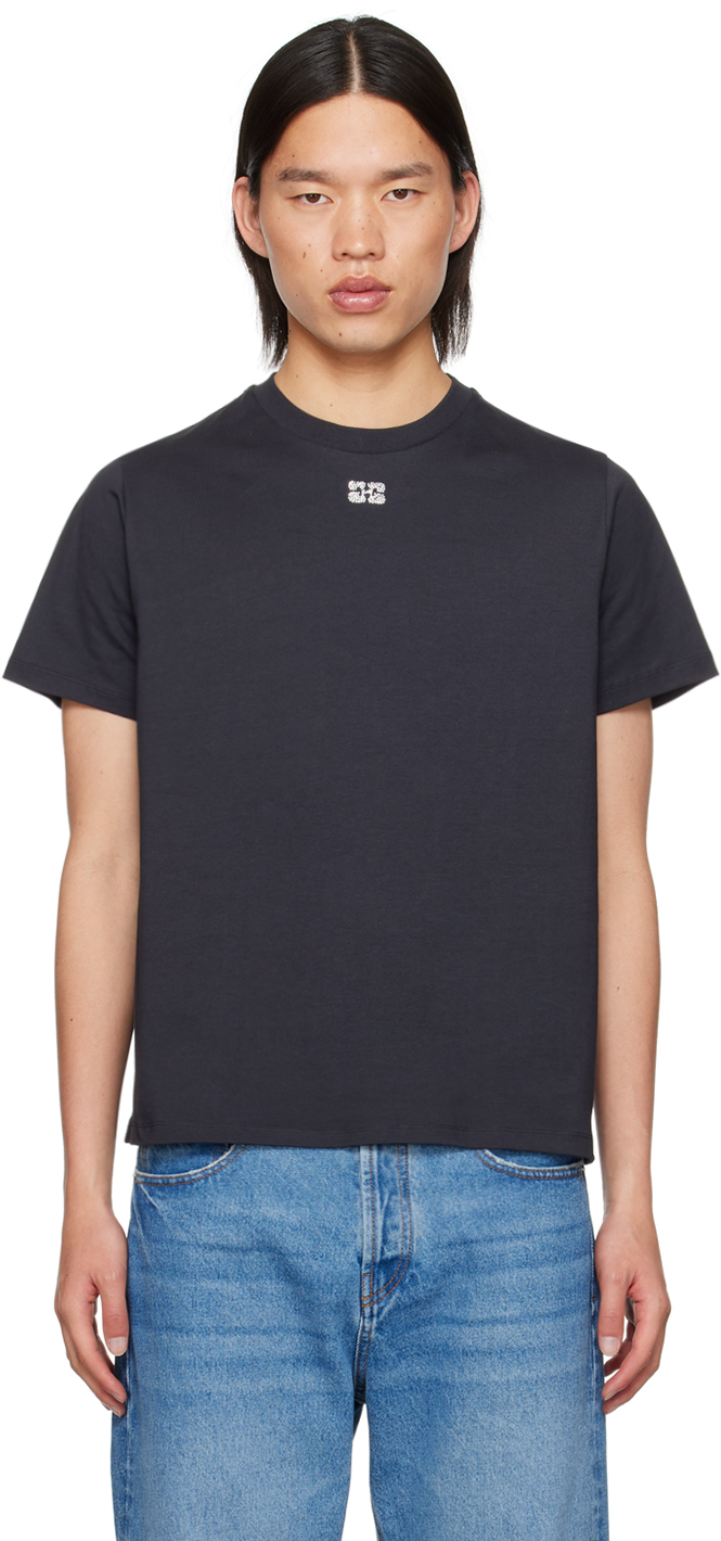 GANNI: ネイビー ラインストーン Tシャツ | SSENSE 日本 GANNI: ネイビー ラインストーン Tシャツ | SSENSE 日本