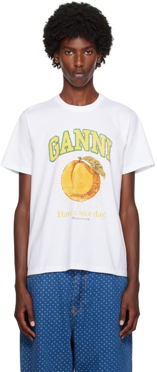 Shop Ganni White Relaxed Peach T-shirt In Bright White