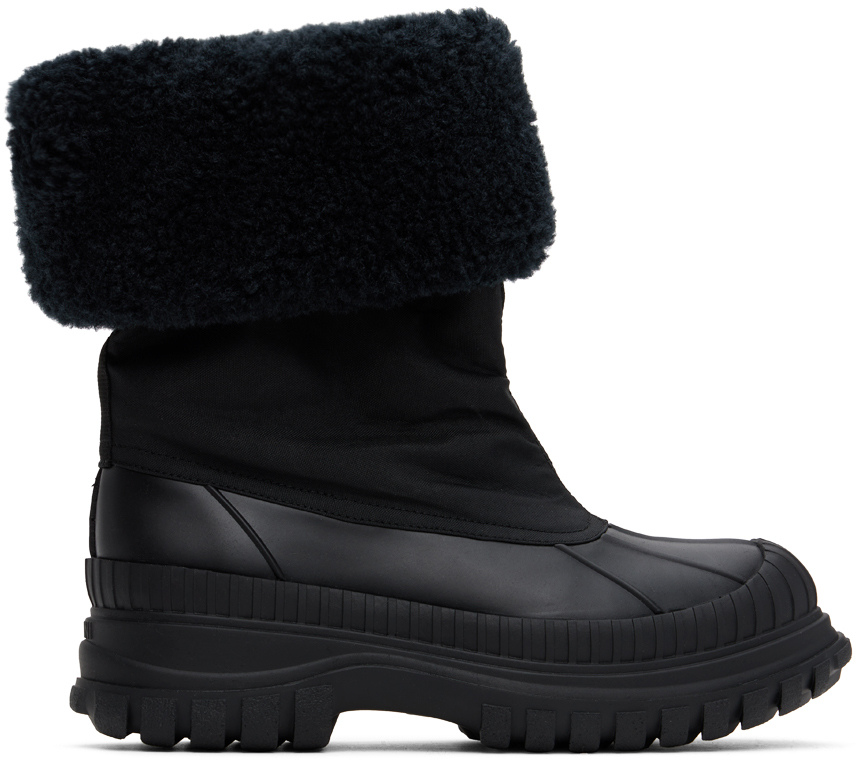 Shop Ganni Black Outdoor High Shaft Faux-shearling Boots