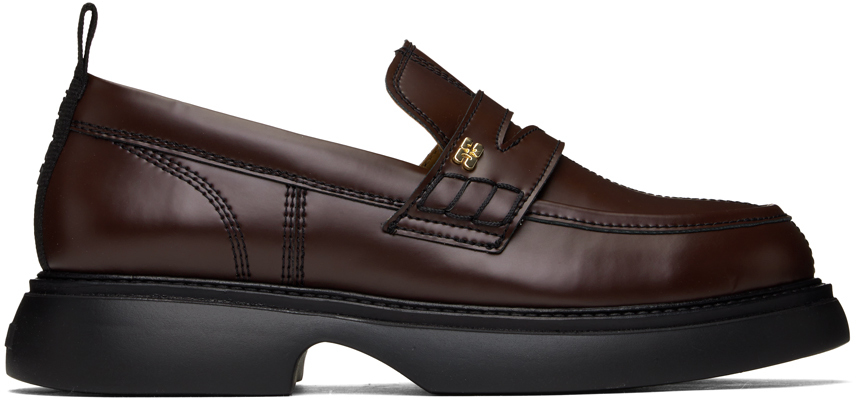 Shop Ganni Brown Everyday Loafers In Chocolate Fondant