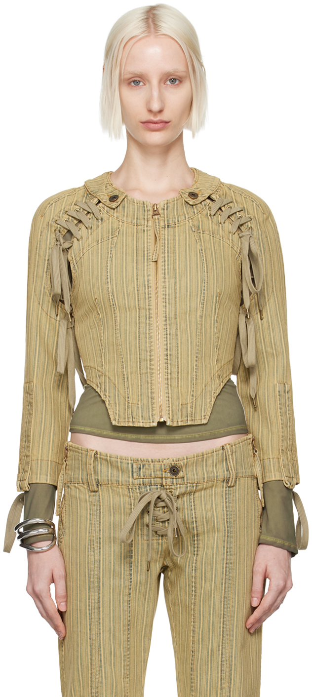 Shop Knwls Tan Gfrc Denim Jacket In Tan Stripe