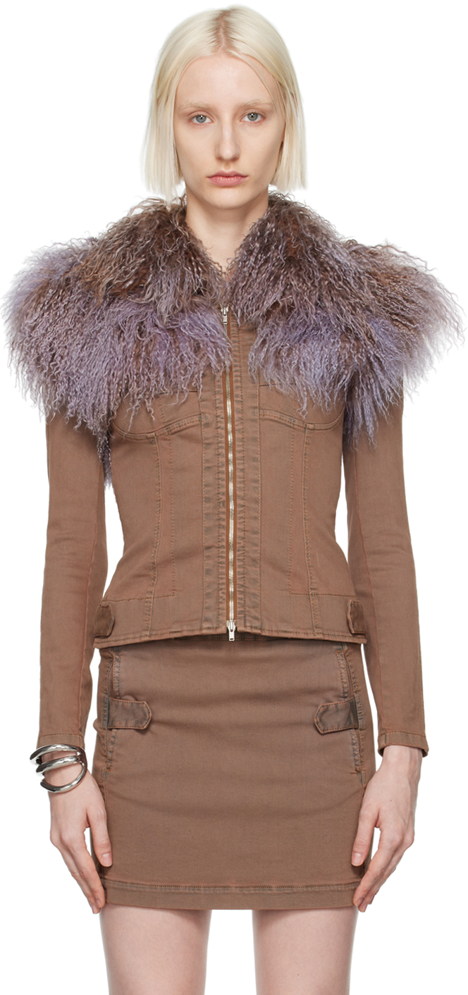 Shop Knwls Brown Shiv Shearling Denim Jacket In Sky Brown