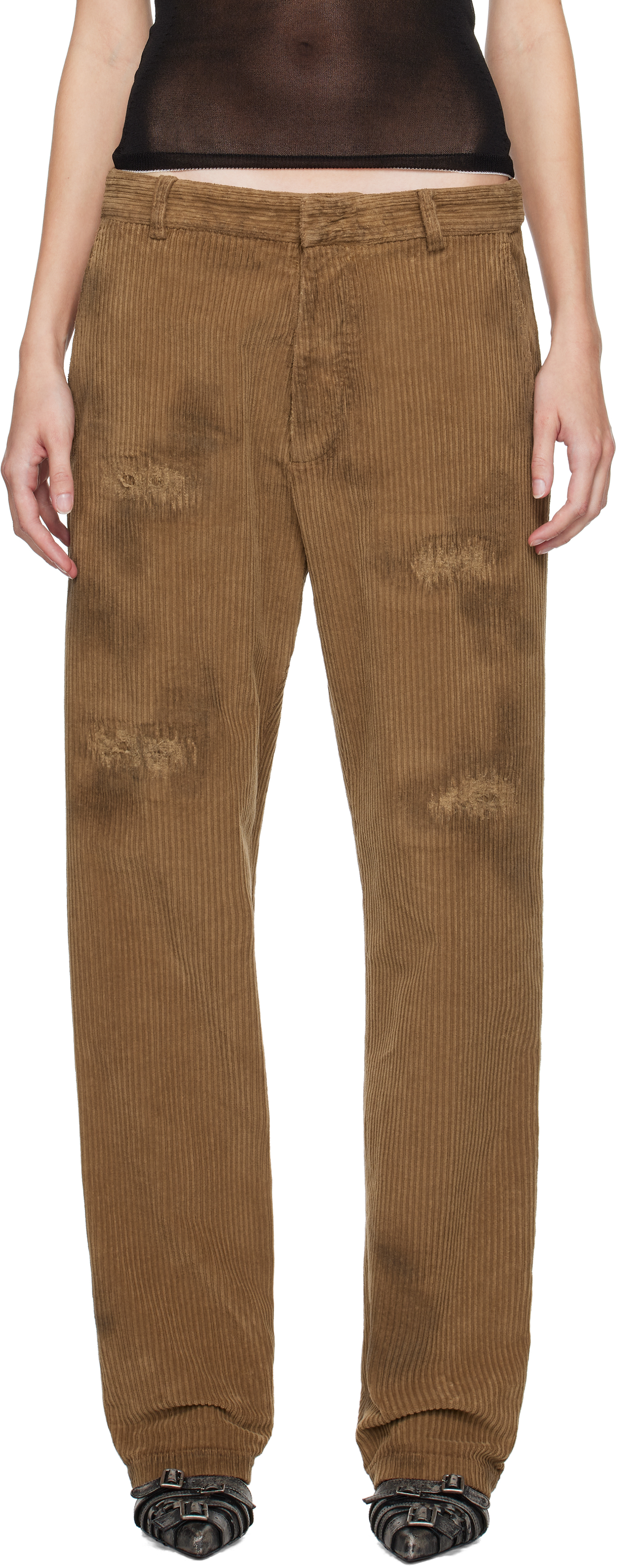 Shop Dsquared2 Brown Dean Distressed Corduroy Trousers In 115