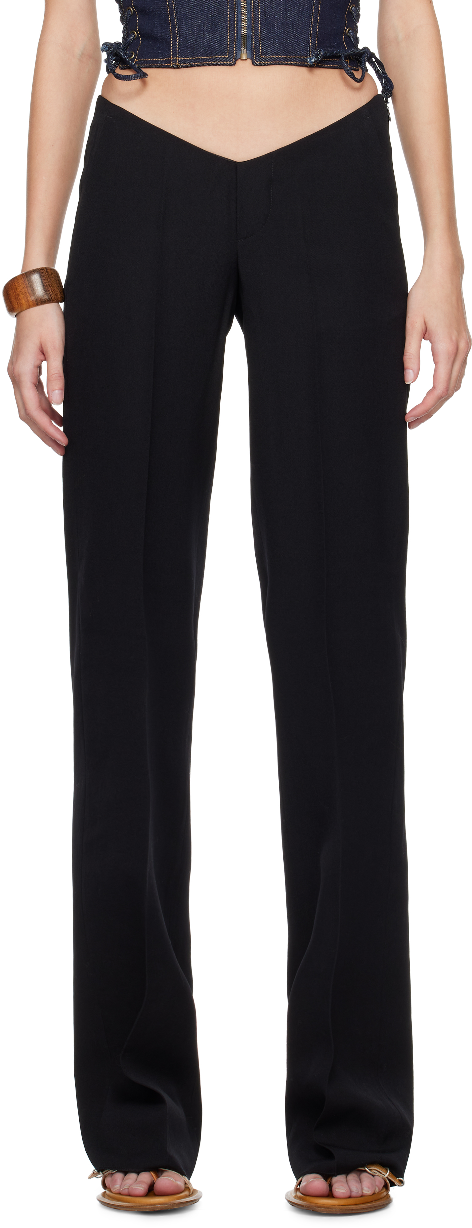 Shop Dsquared2 Black Plunged Tailor Trousers In 900