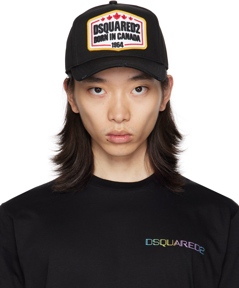 Shop Dsquared2 ブラック ロゴパッチ ベースボールキャップ In 2124 Black