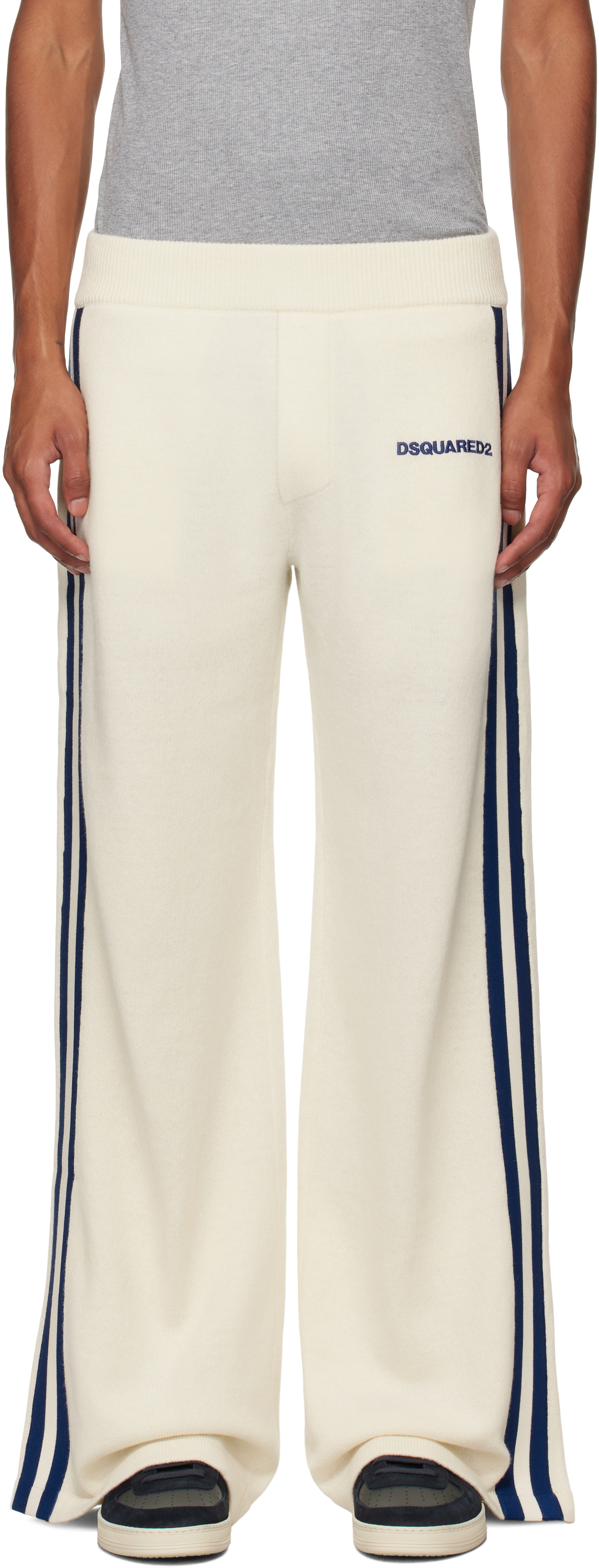 Shop Dsquared2 Off-white Knit Sweatpants In 101 0ff-white