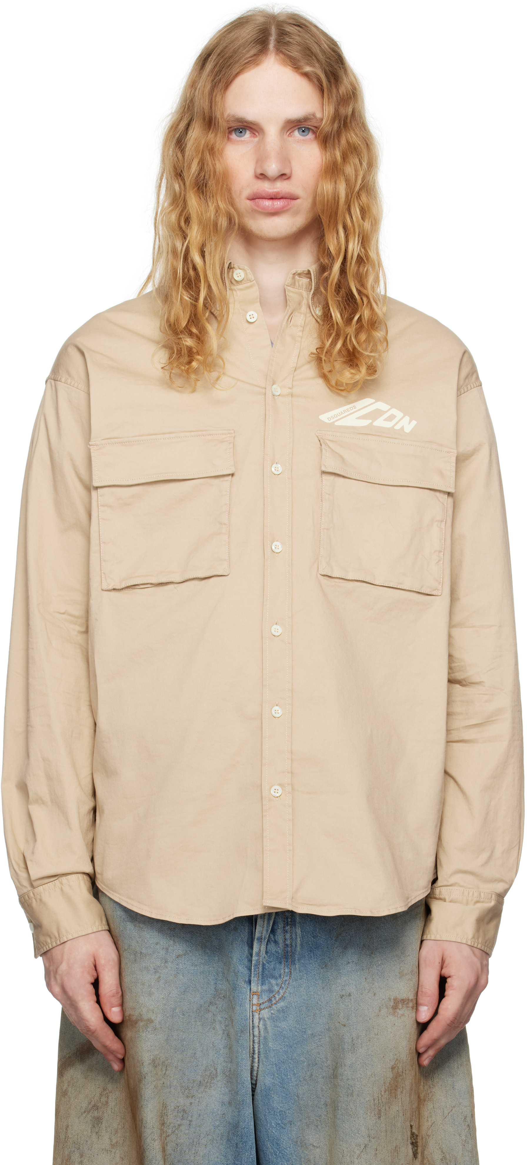 DSQUARED2 BEIGE ICON DROPPED SHOULDER SHIRT 