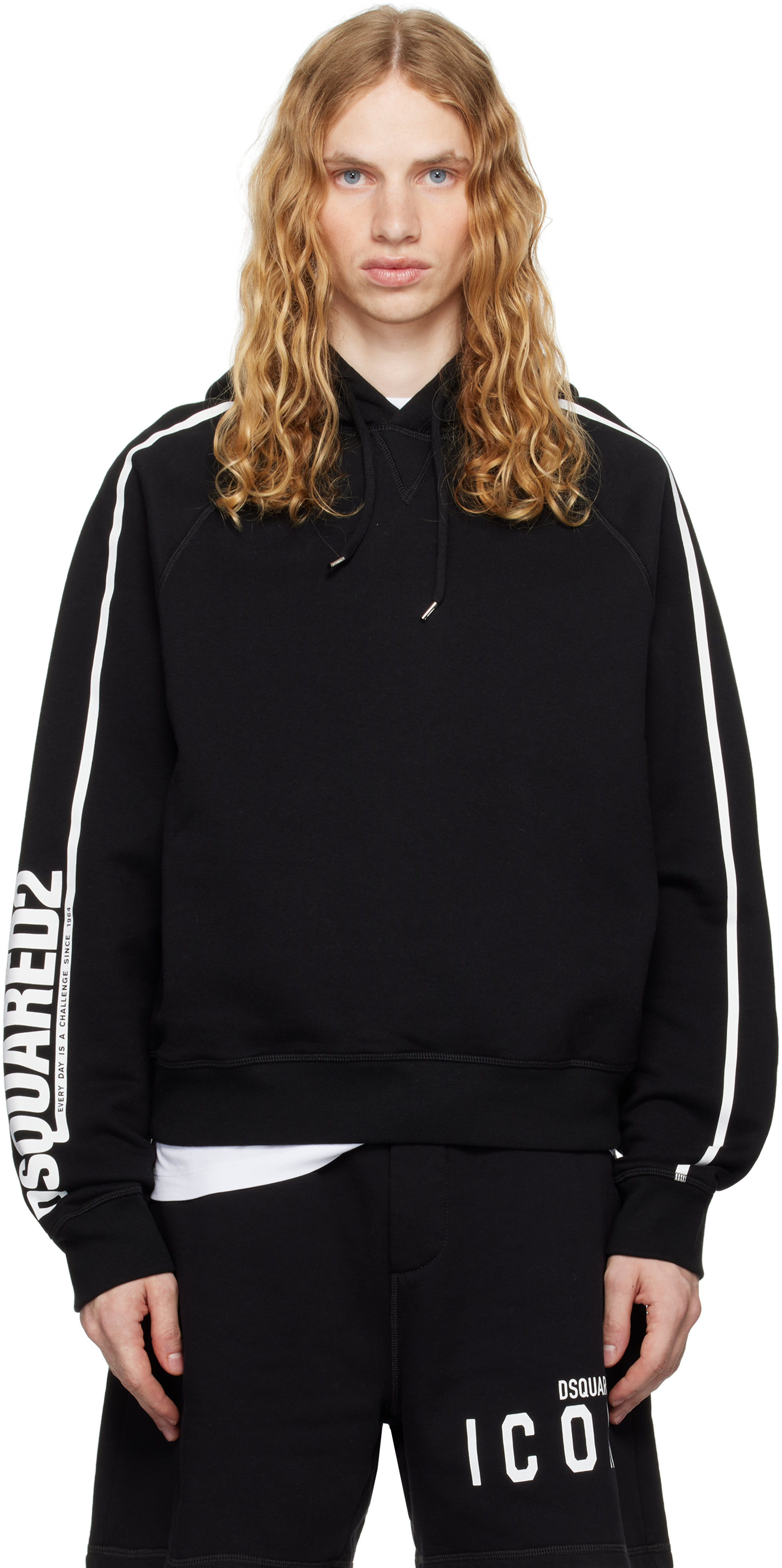 Shop Dsquared2 Black Cipro Raglan Fit Hoodie In 900 Black