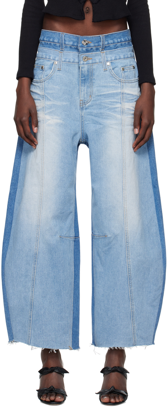 Blue Balloon Shaped Layered Denim Jeans