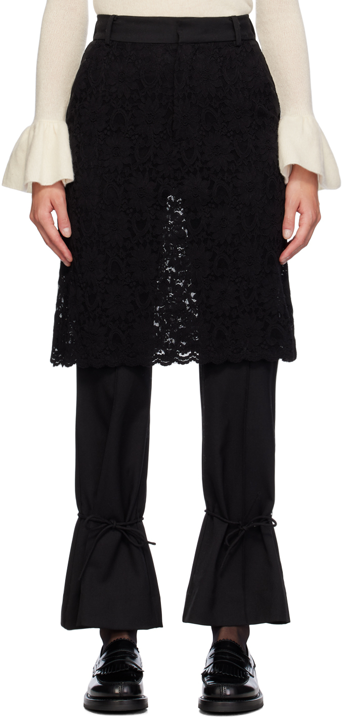 Black Tailored Lace Skirt Trousers