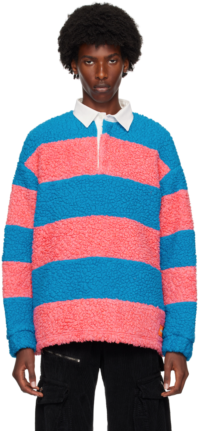 Blue & Pink Cozy Rugby Long Sleeve Polo