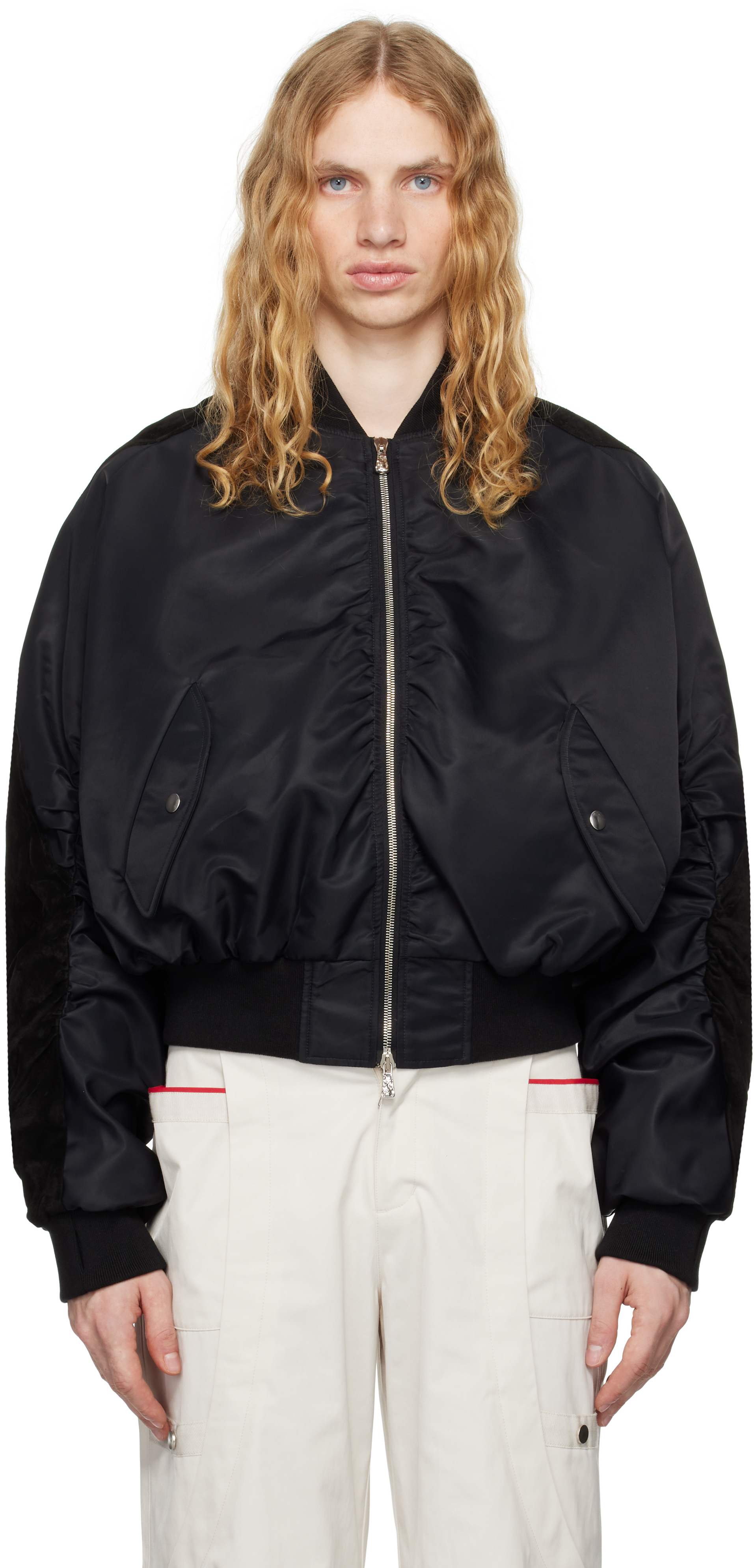 Shop Cmmawear Black C Round Bomber Jacket