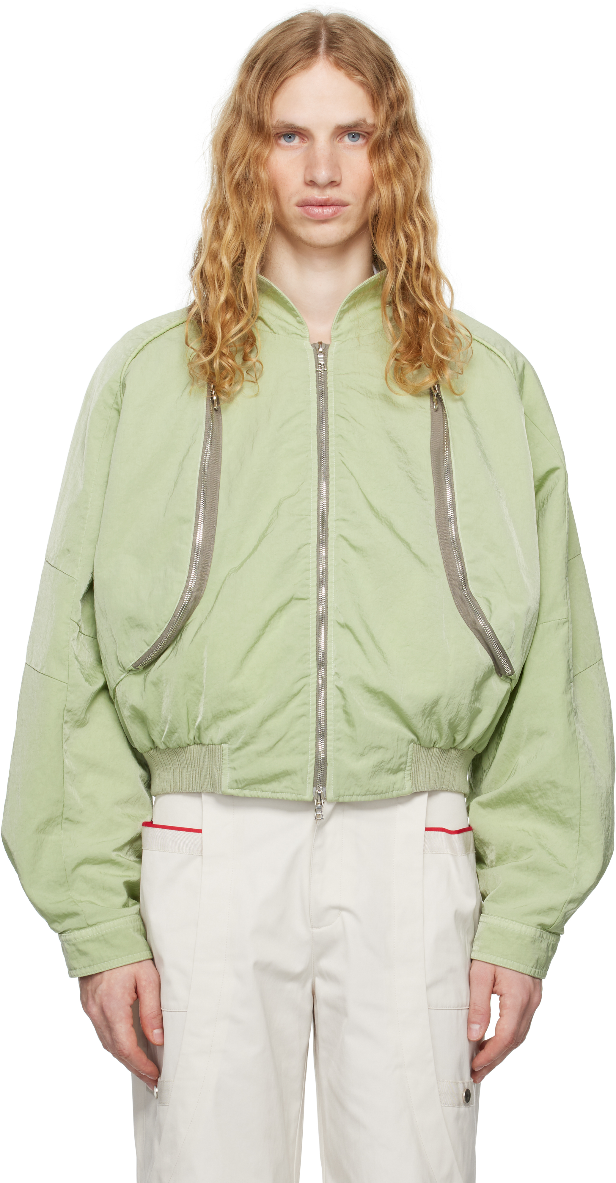 Shop Cmmawear Green Anatomical Parachute Bomber Jacket In Light Mint Green