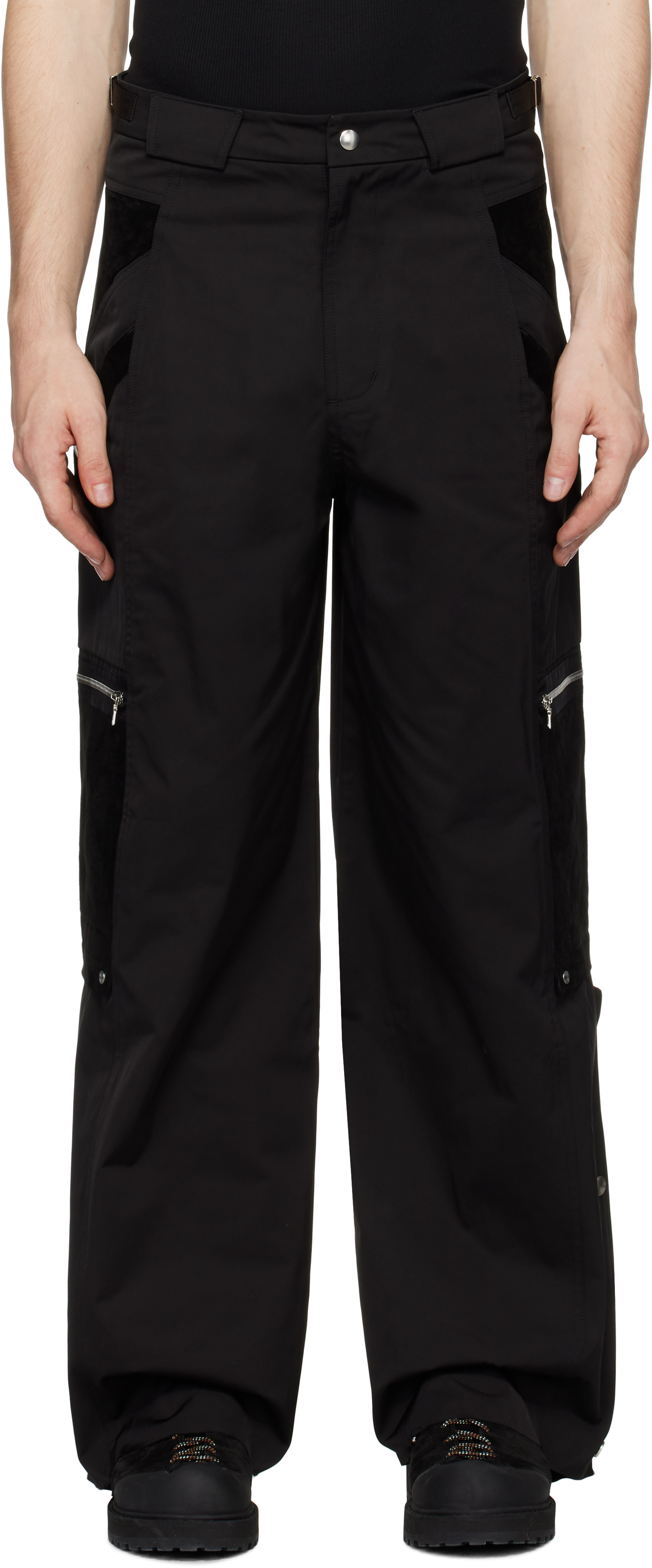 Black Snapped Hem Cargo Pants