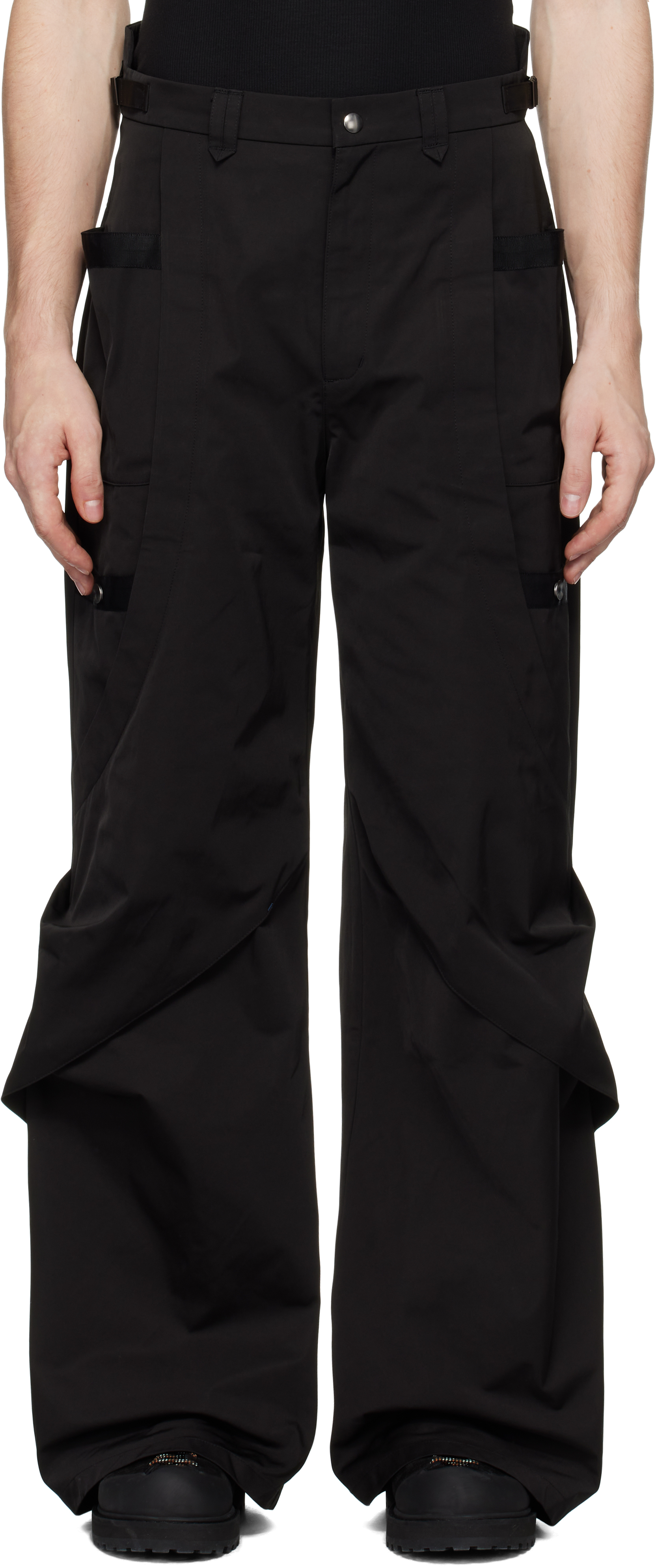 Black Hourglass Darted Cargo Pants