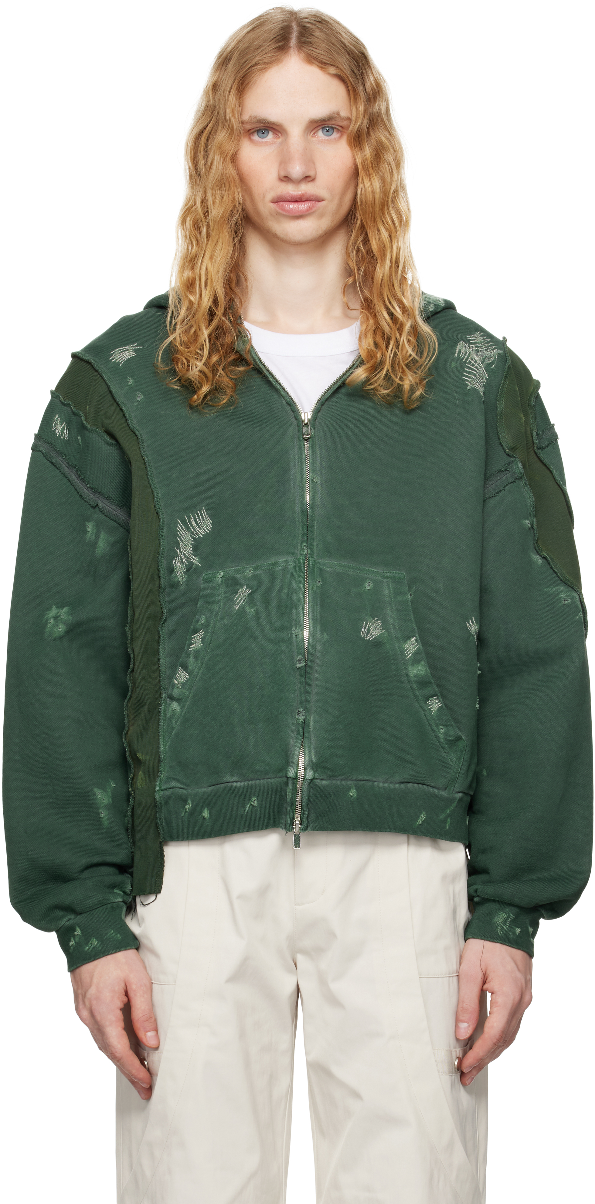 Green C Contrast Panel Reworked Hoodie