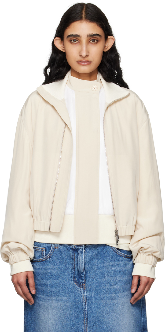 Shop Helmut Lang Off-white Bomber Jacket Set In Oat - E03