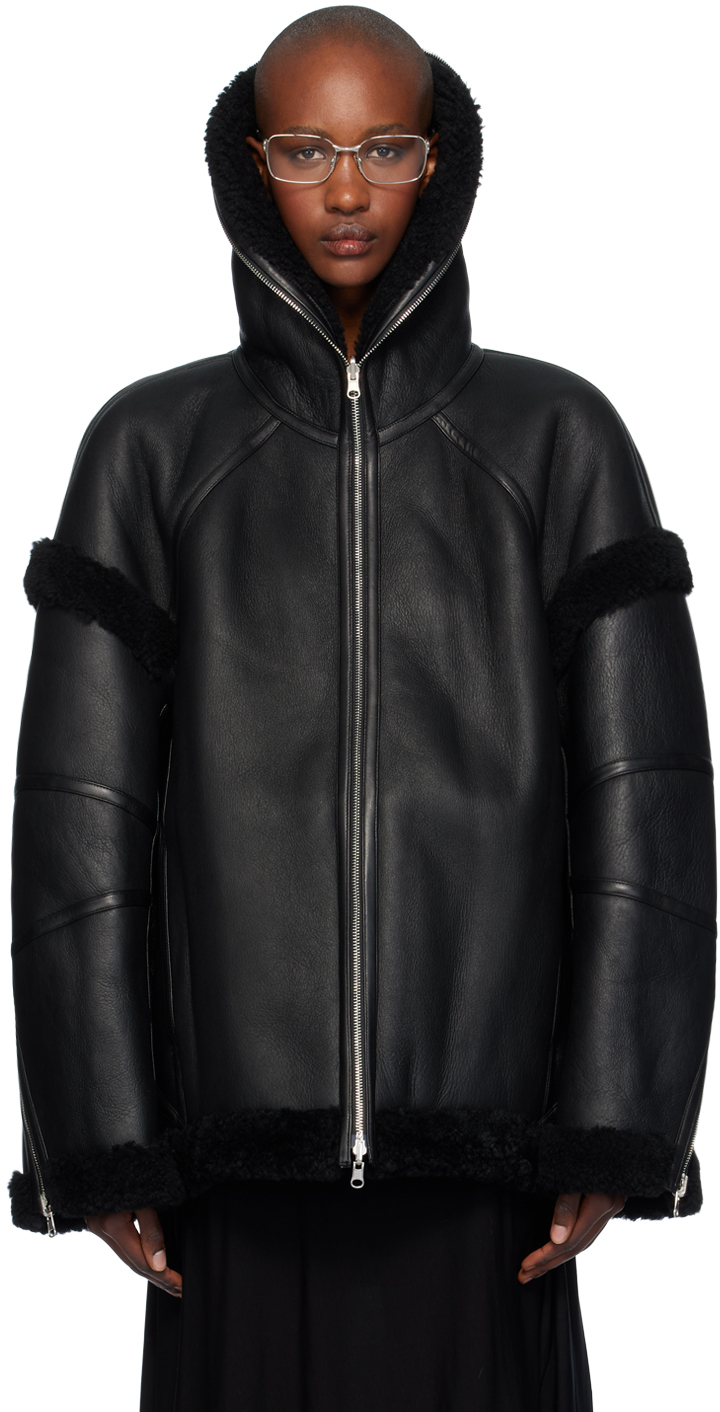 Black Apex Teddy Reversible Leather Jacket