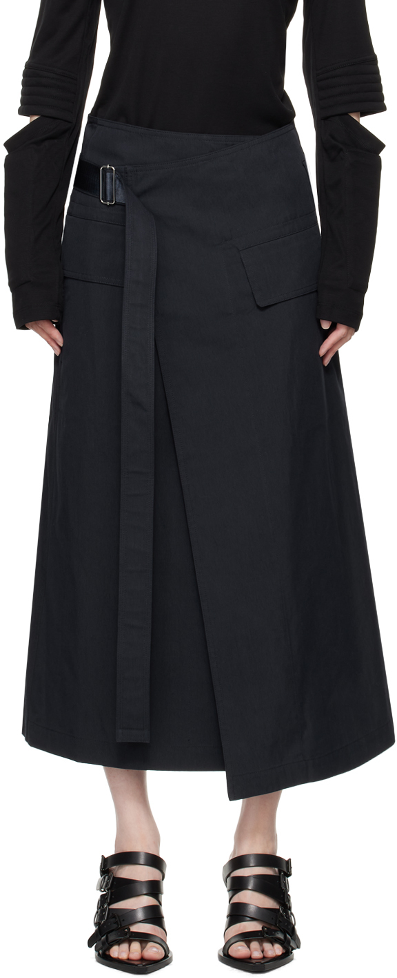 Shop Helmut Lang Navy Trench Wrap Midi Skirt In Navy - G0f